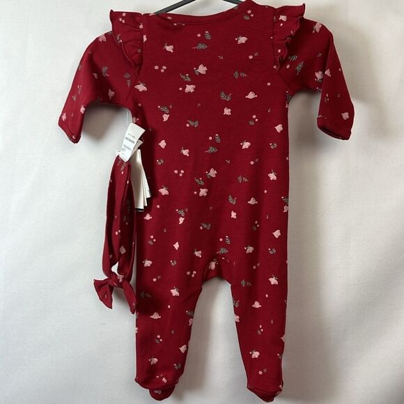 Nordstrom Red print holiday footie with headband NWT - Picture 2 of 13